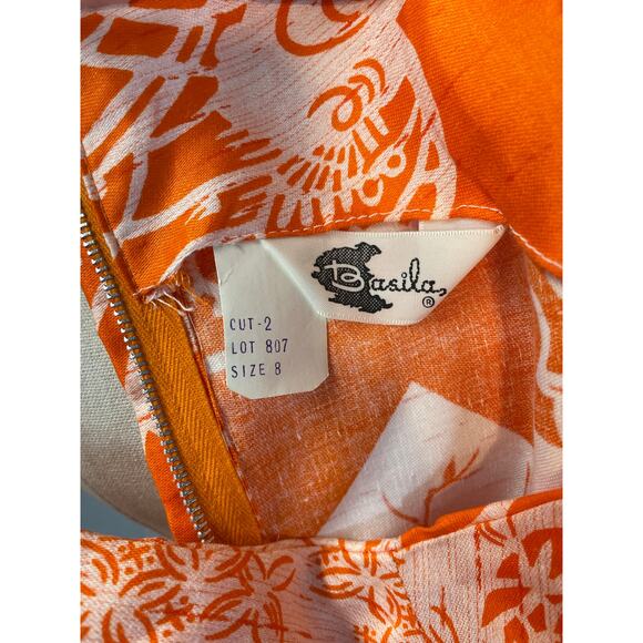 Vintage 1960s Deadstock Orange Tropical Print Dress XS Small Batik Print Floral - Picture 8 of 10